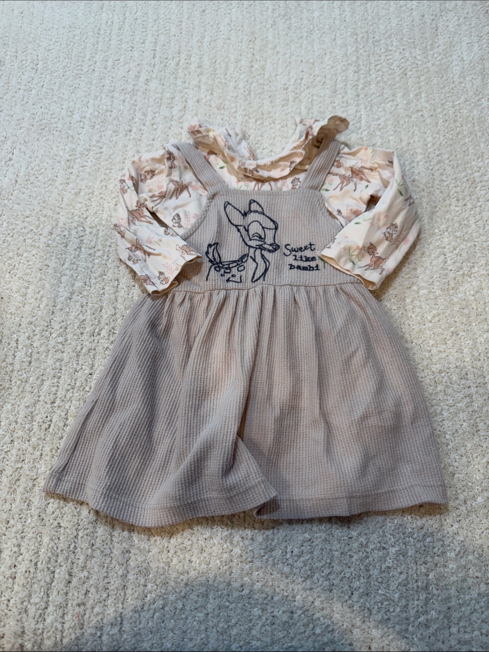 Bambi Taupe Knit Pinafore Dress with Cream Floral Top